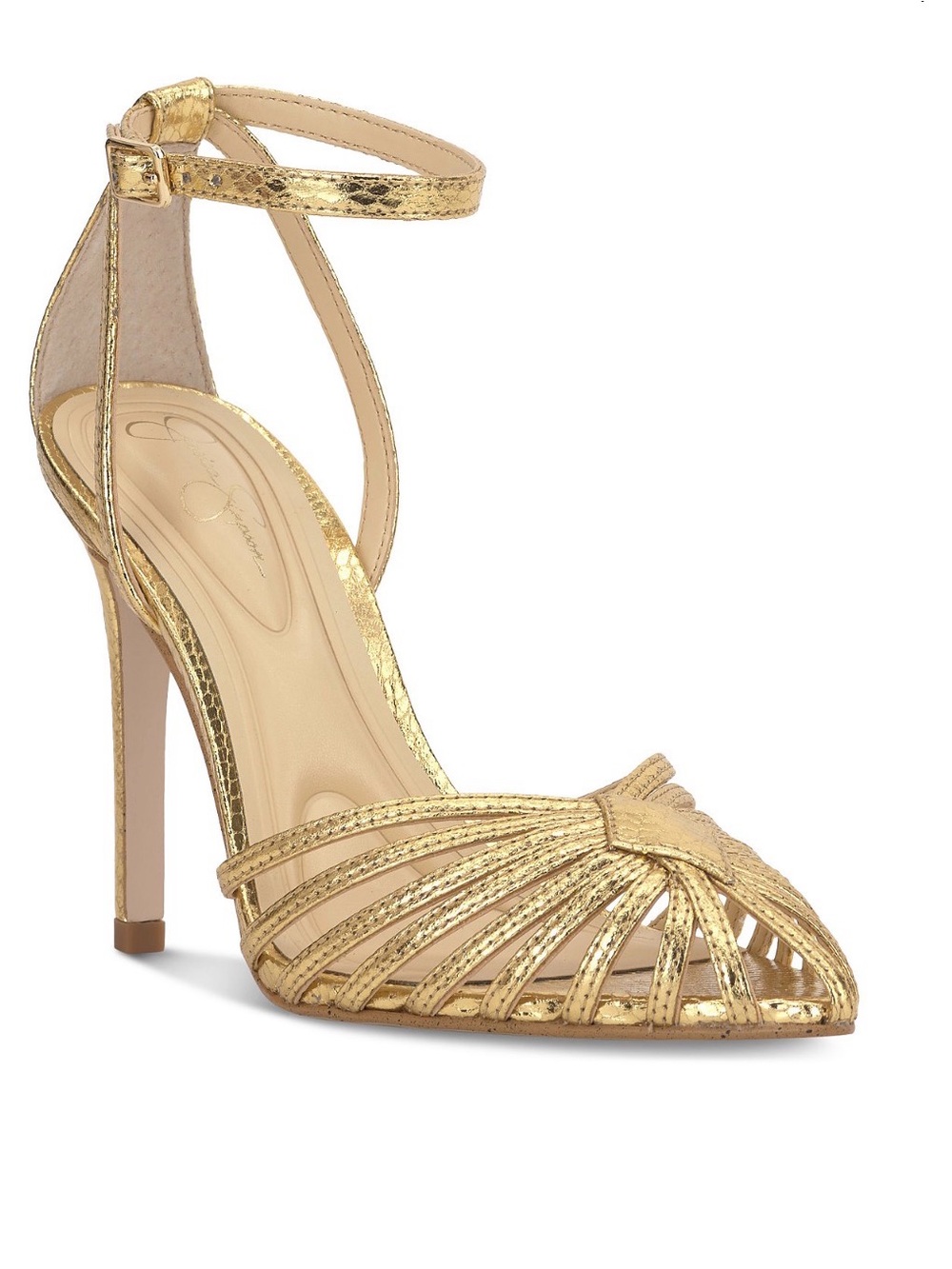 Jessica Simpson Metallic Gold Strappy Pointed-Toe Stiletto Heels - Picture 4 of 5